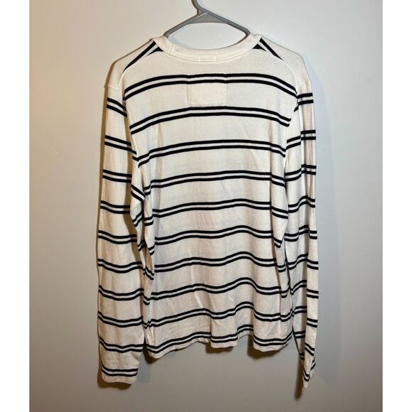 Abercrombie & Fitch Men’s Long Sleeve Striped Crewneck Shirt White Navy Muscle F - Picture 4 of 5